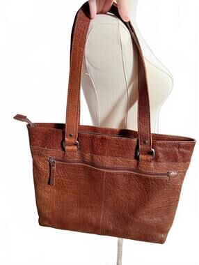 Spikes & Sparrow Brown Leather Computer Tote Bag with Zipper Pockets